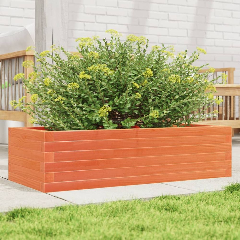 Grande jardinière bois massif potager cire marron 90x40x23 cm