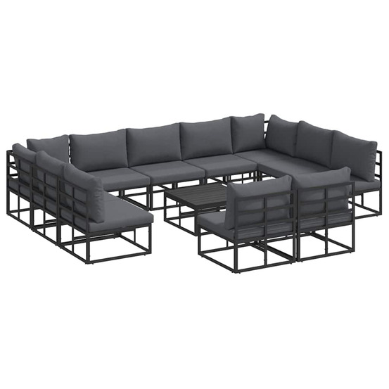 Ensemble de canapé de jardin avec coussin 12 pcs noir aluminium