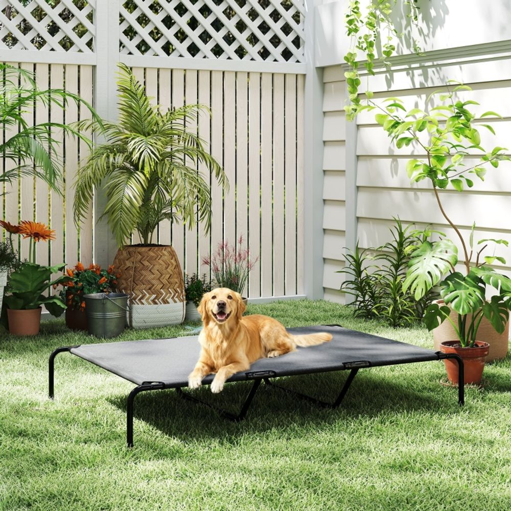 Lit surélevé grand chien textilène intérieur extérieur respirant lavable 152x94cm gris - comfortxl outdoor living