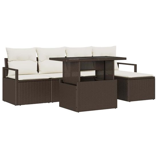 Ensemble de canapé de jardin 6 pc marron et crème polyrotin