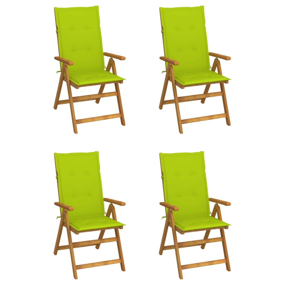 Fauteuils pliants inclinables 4 pièces avec coussins en bois d'acacia massif