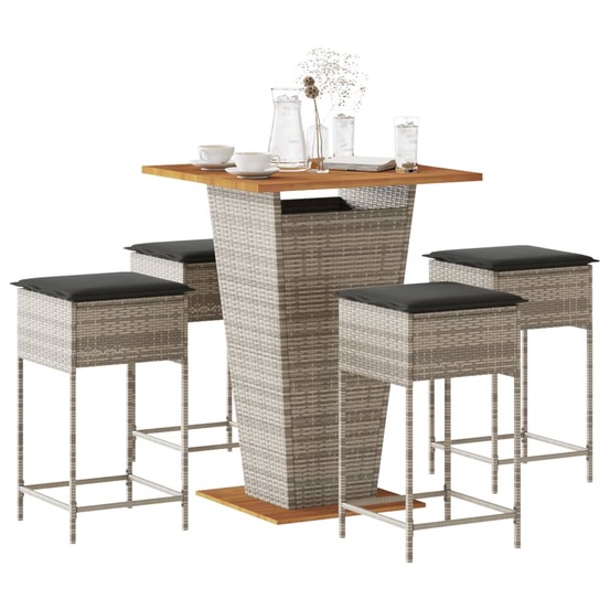 Ensemble de bar de jardin 5 pcs avec coussins gris poly rotin