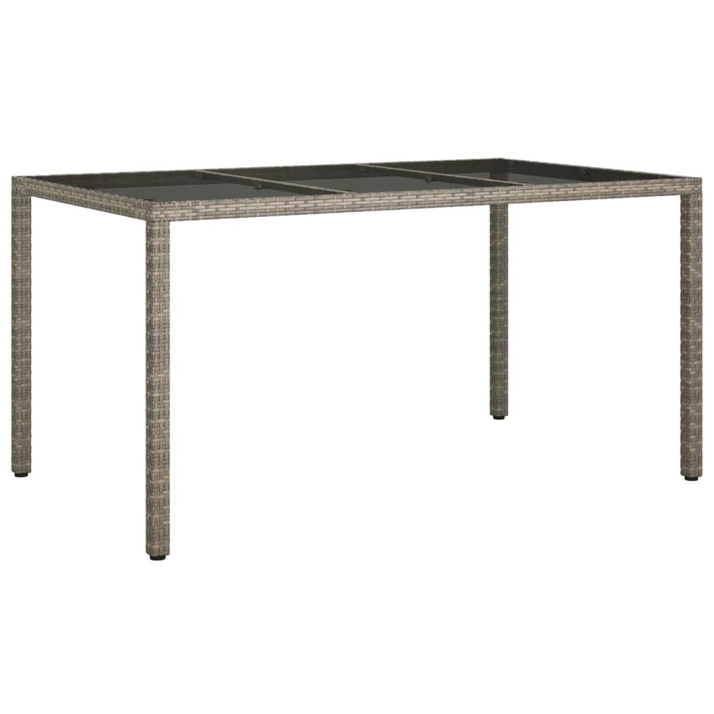 Table de jardin 150x90x75 cm verre trempé et poly rotin gris