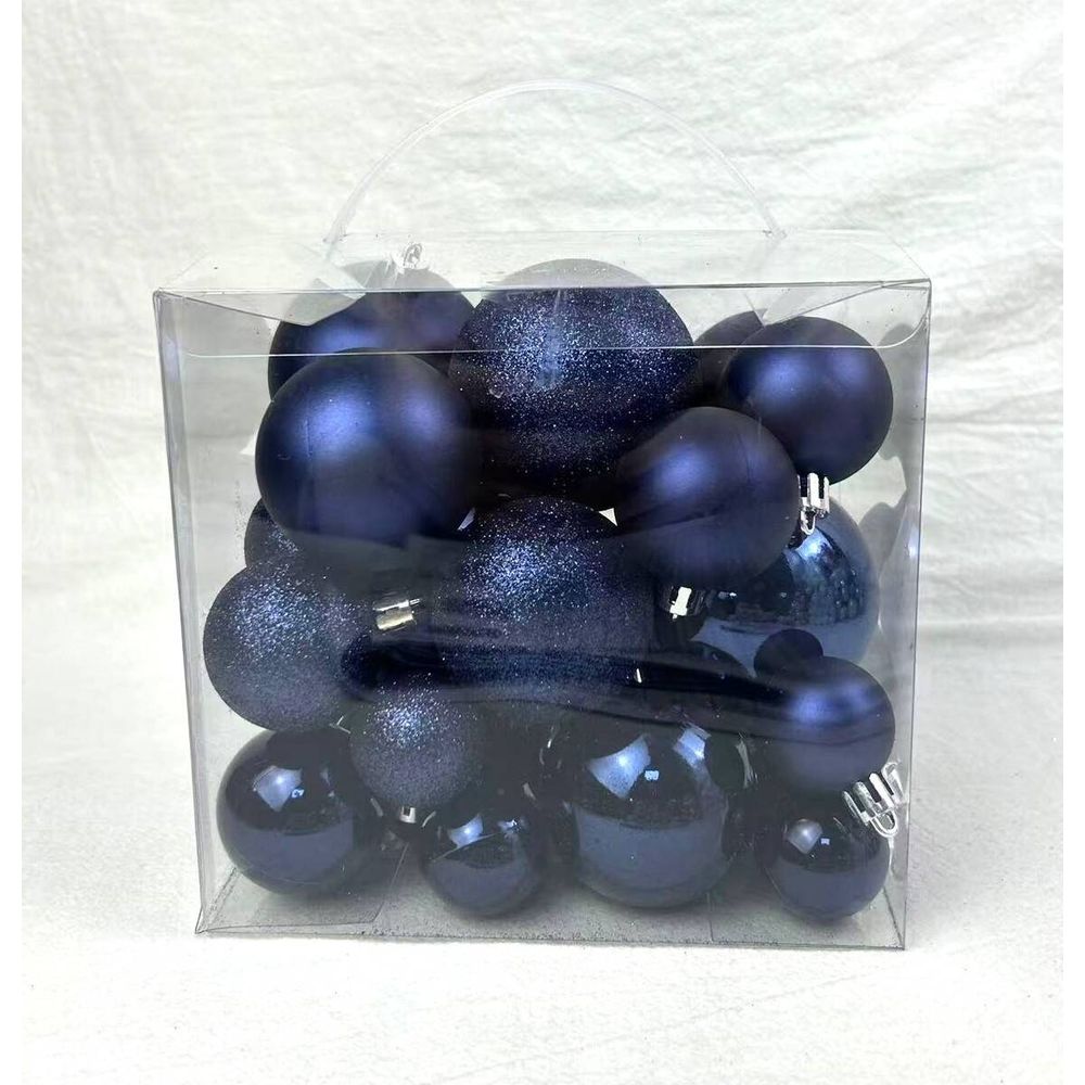Kit de 35 boules de noël en plastique petit modèle bleu nuit