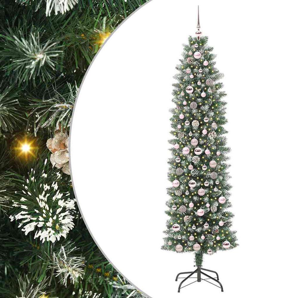 Arbre de noël artificiel slim vert et blanc 210 cm