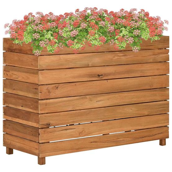 Jardinière haute teck recyclé avec étagère réglable 100x40x72 cm