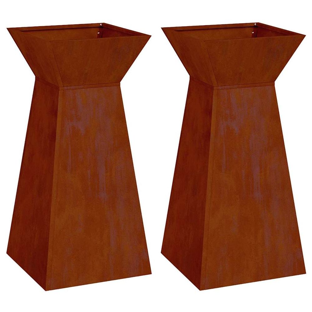 Jardinière à pilier 2 pc rouillé 35 x 35 x 73 cm acier patiné