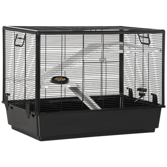 Cage cochon d'inde en acier pour rongeurs avec accessoires complets 80x48x58cm noir