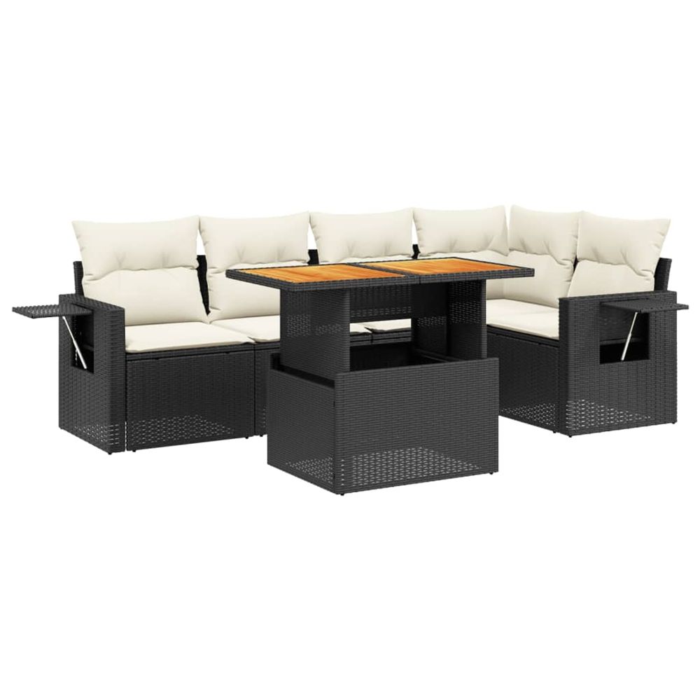 Salon de jardin 6 pcs avec coussins noir résine tressée