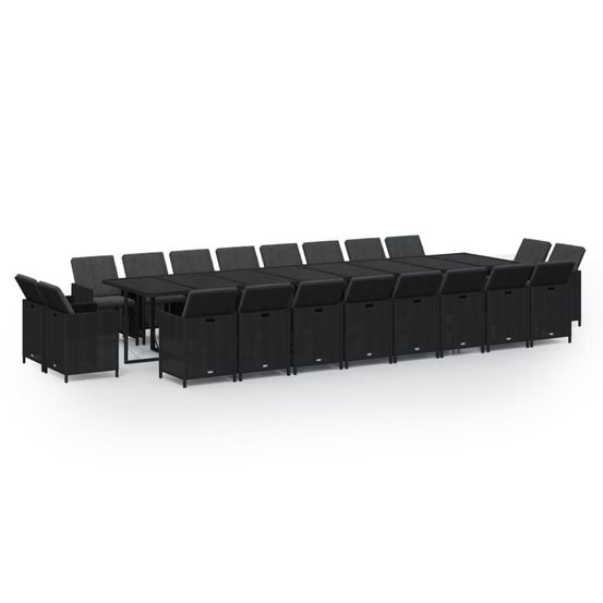 Ensemble à manger de jardin 21pcs coussins noir résine tressée