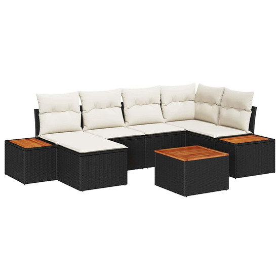 Ensemble de canapé de jardin 7 pcs noir et crème poly rattan