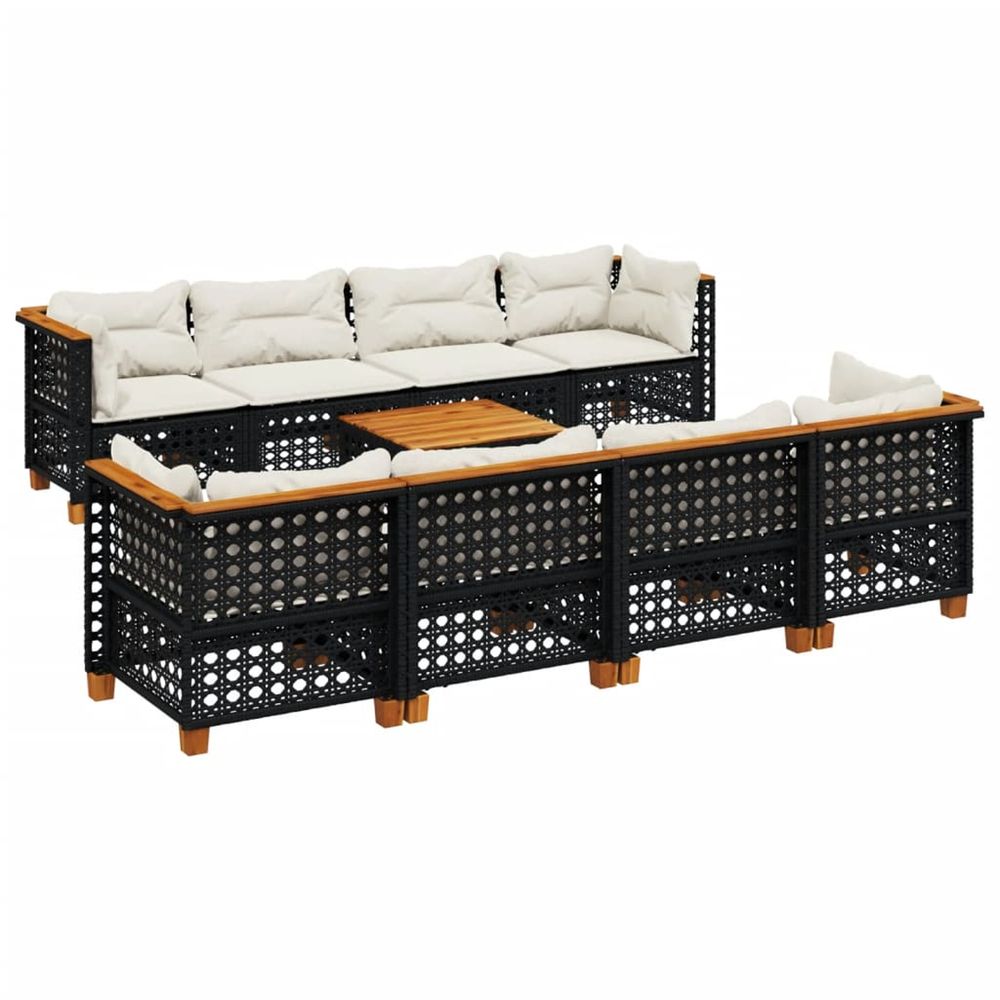 Salon de jardin 9 pcs avec coussins noir résine tressée