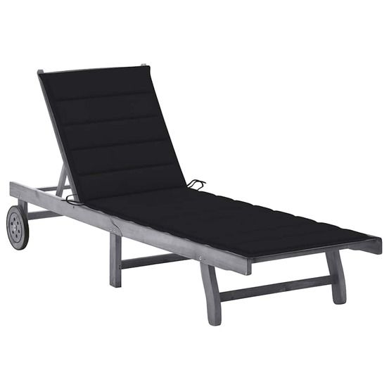 Chaise longue de jardin avec coussin gris bois d'acacia solide bain de soleil