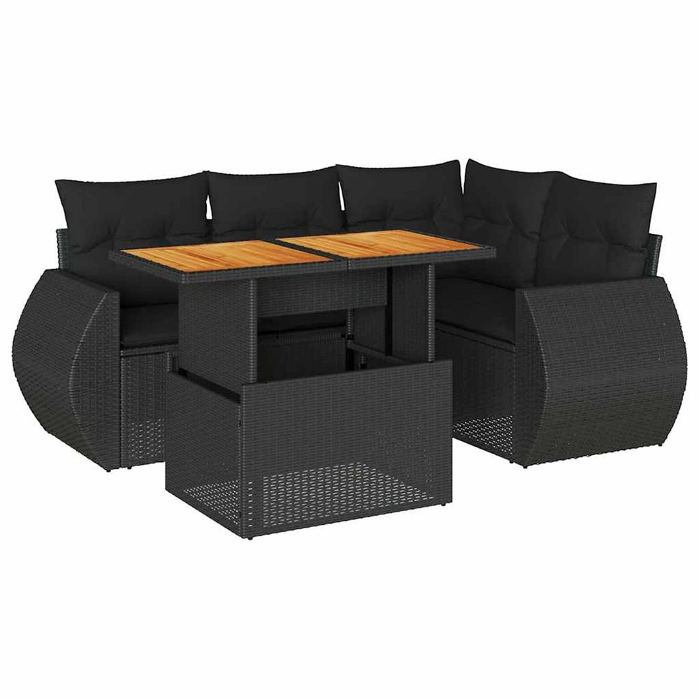 Salon de jardin 5 pcs avec coussins noir résine tressée