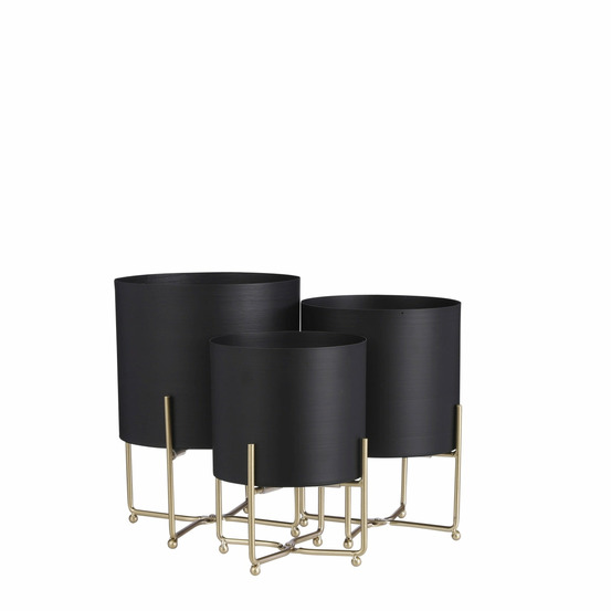 Mica decorations - 3 cache-pots et pieds en métal noir h32