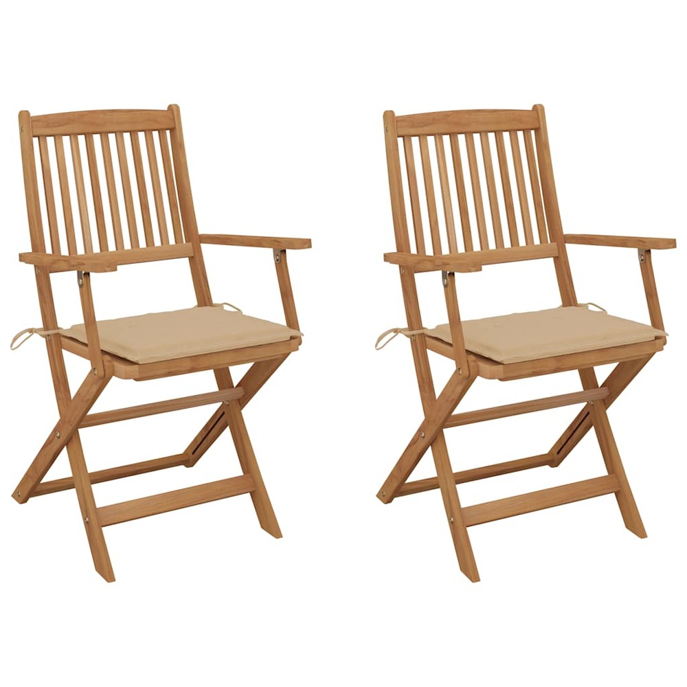 Chaises pliables de jardin lot de 2 avec coussins bois d'acacia