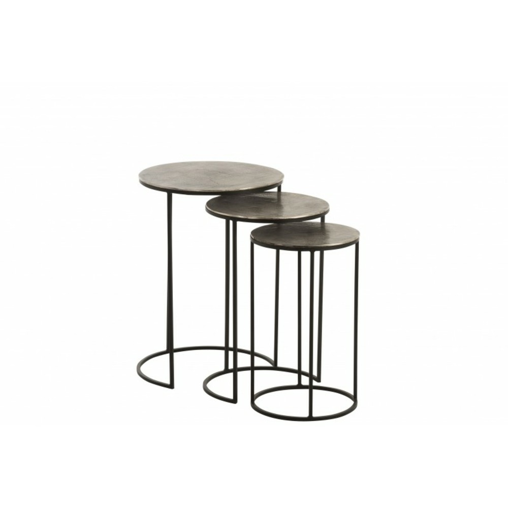Set de 3 tables gigognes en aluminium noir 42x42x60 cm