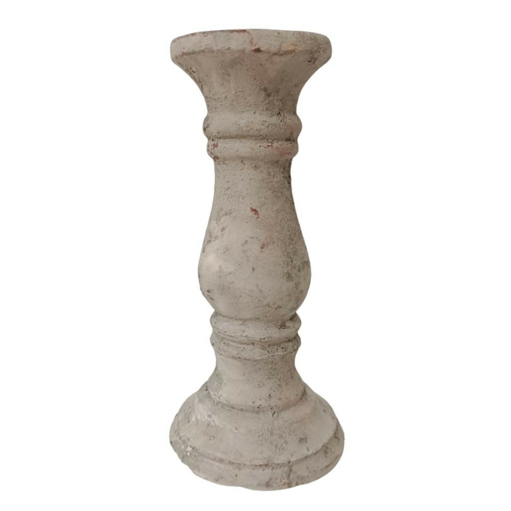 Bougeoir chandelier photophore ancien ciment vieilli gris marron 16cm