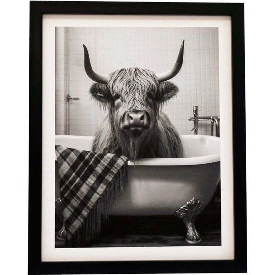 Tableau décoratif noir et blanc cow bath 20 x 25 cm