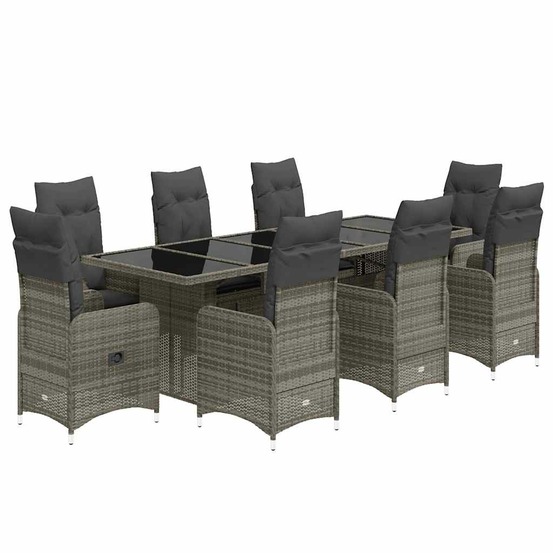 Ensemble de bistro de jardin 9 pcs coussins gris poly rotin