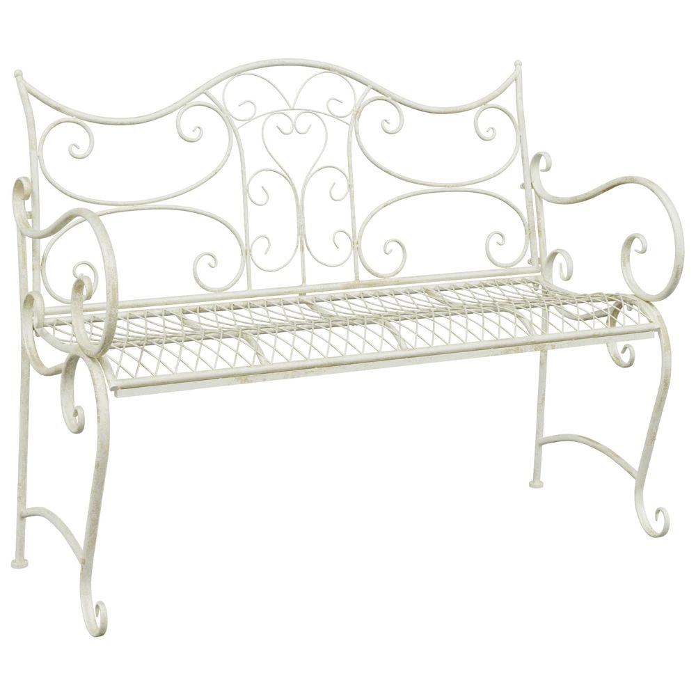 Banc de jardin 2 -places 114 x 54 x 90 cm acier blanc antique