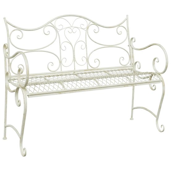 Banc de jardin 2 -places 114 x 54 x 90 cm acier blanc antique
