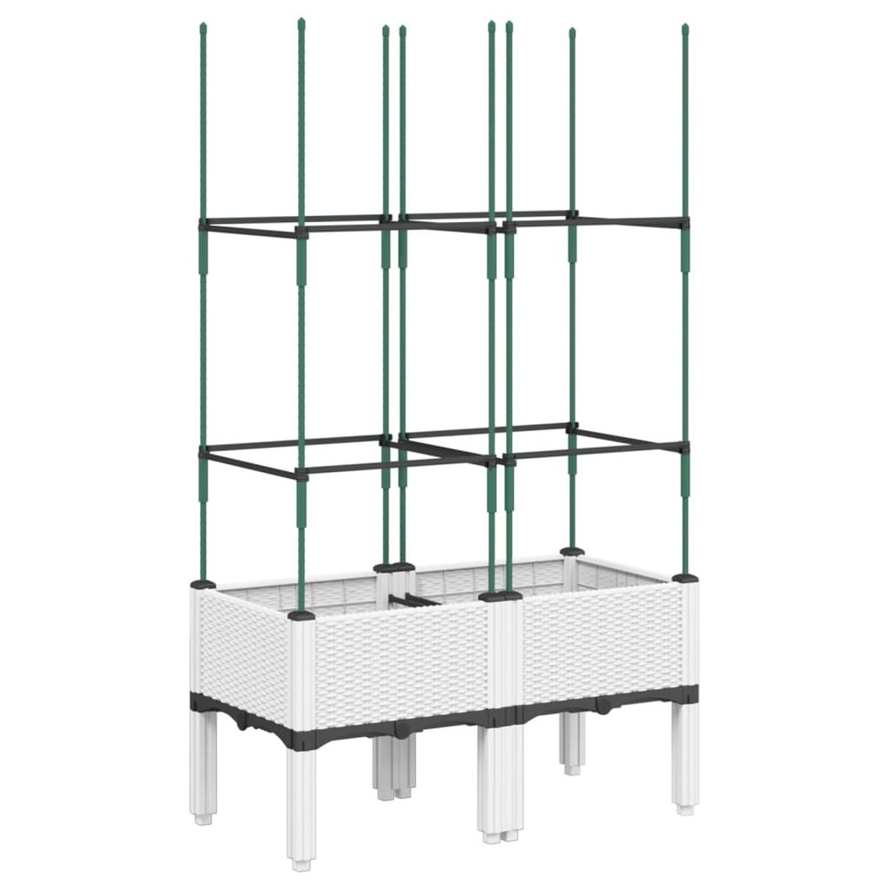 Jardinière bac lit surélevé plantes fleurs terrasse jardin avec treillis 80 x 40 x 142,5 cm pp blanc