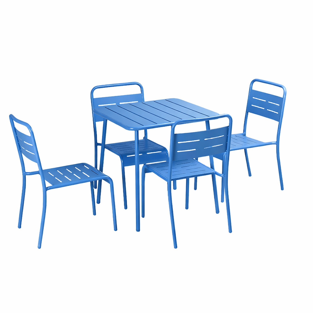 Ensemble table de jardin carrée et 4 chaises bleu bergame