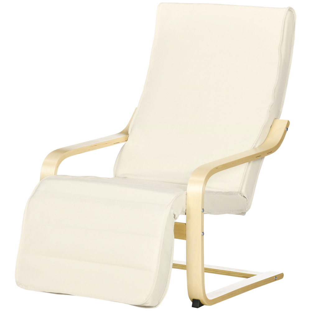 Transat confort en bois de bouleau coussin doux repose-pieds 5 positions charge 120kg 66.5×94×100cm crème