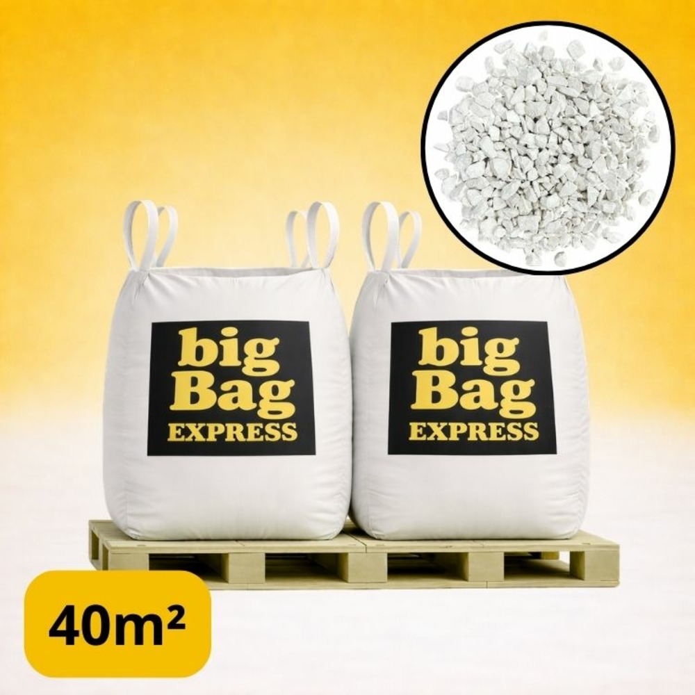 Pack 2 x big bag de +/- 1,5t ≃ 40m² gravillon calcaire super blanc ø 6/14 mm - livraison premium