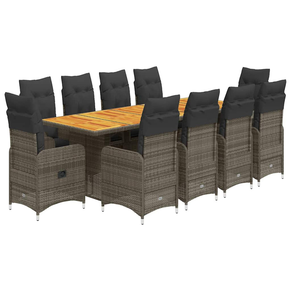 Ensemble de bistro de jardin 11 pcs coussins gris poly rotin