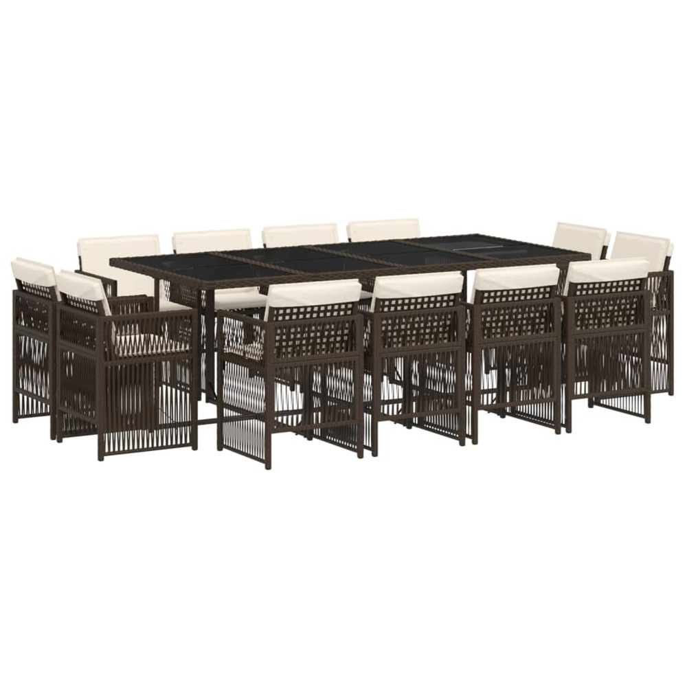 Ensemble à manger de jardin avec coussins 13 pcs marron rotin
