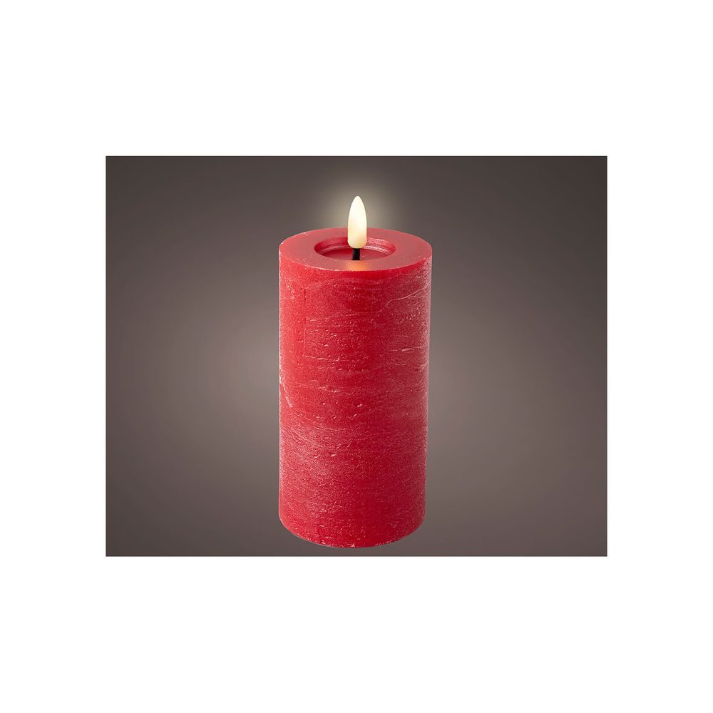 2 bougie en cire led rouge, surface rustique, ø7x15cm. Lumineo