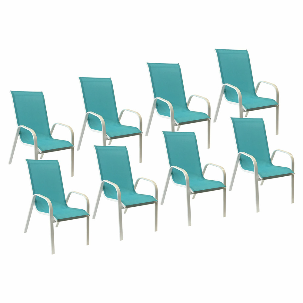 Lot de 8 chaises marbella en textilène bleu - aluminium blanc