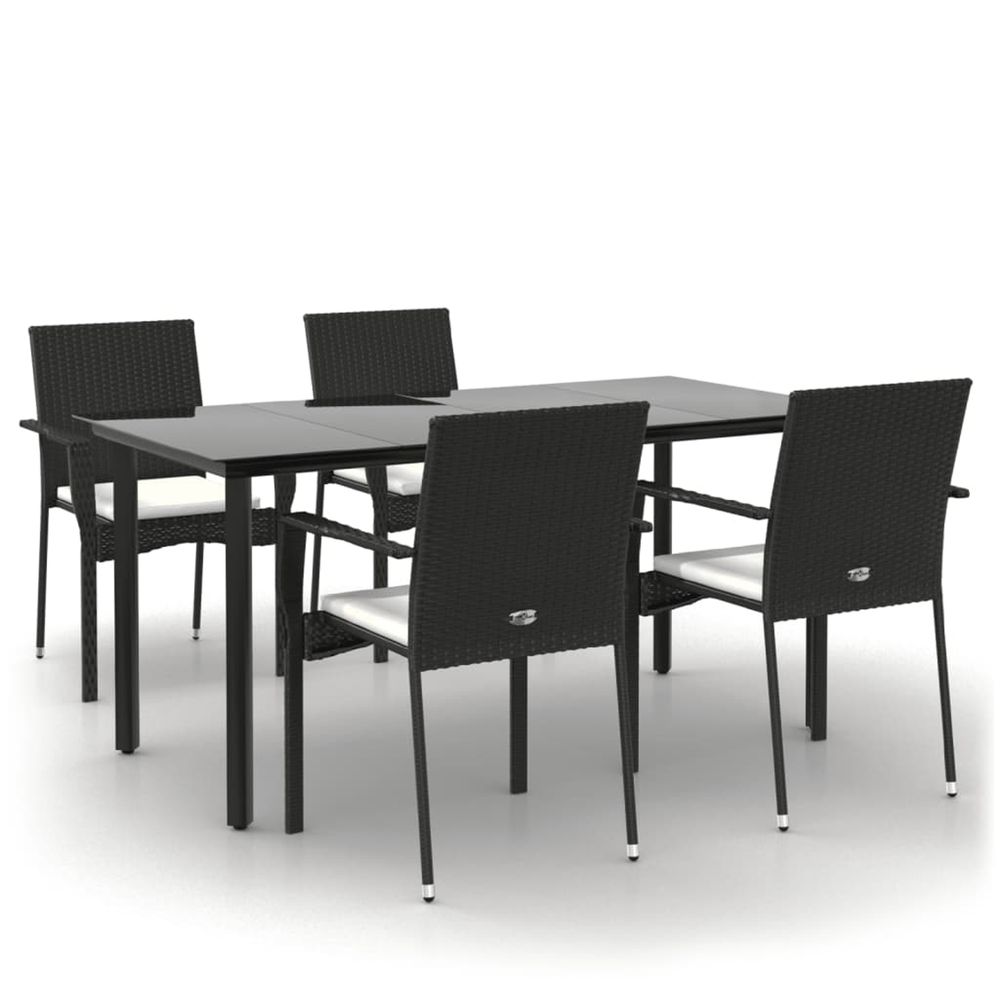 Ensemble à manger de jardin coussins 5pcs noir résine tressée