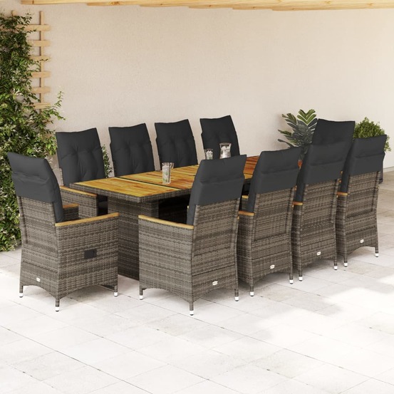 Ensemble de bistro de jardin 11 pcs coussins gris poly rotin