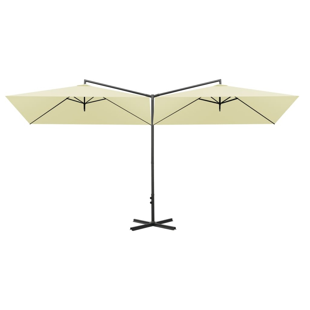 Parasol double avec mât en acier sable 600 x 300 cm