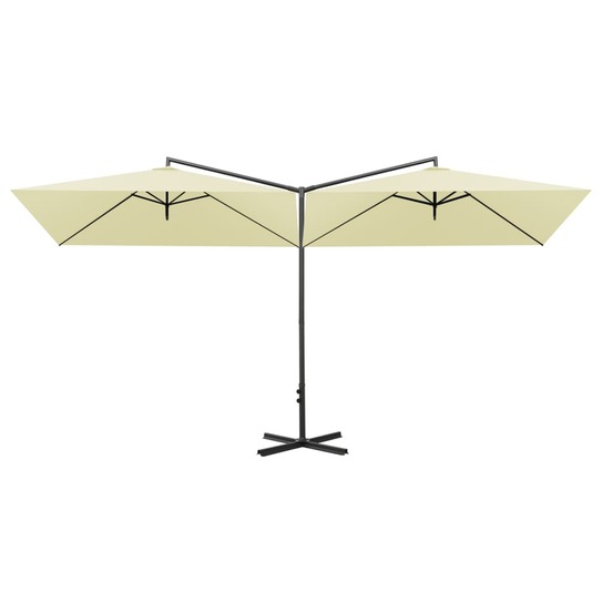 Parasol double avec mât en acier sable 600 x 300 cm
