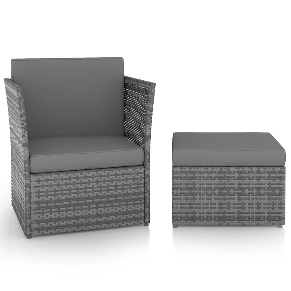 Chaise de jardin avec tabouret résine tressée anthracite