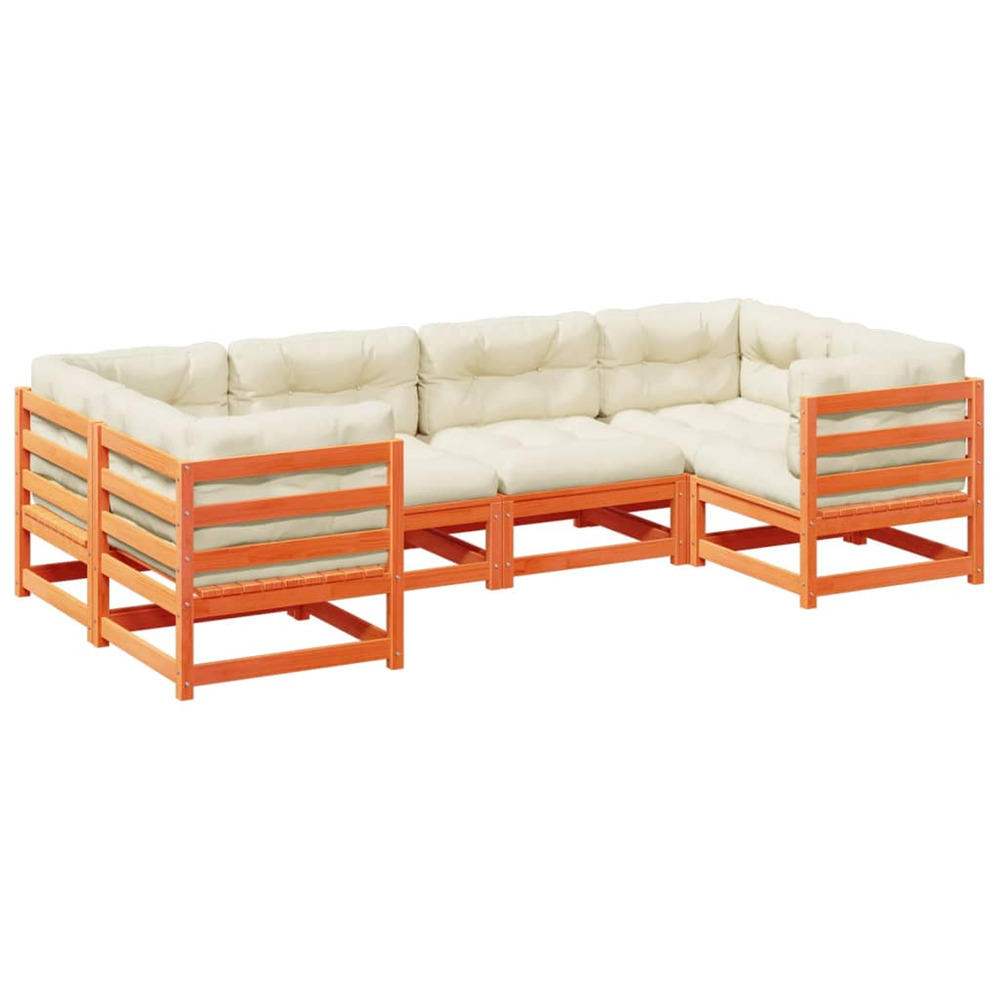 Salon de jardin 6 pcs avec coussins cire marron bois pin massif