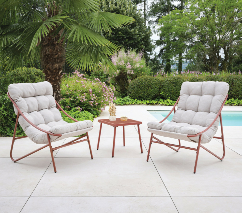 Salon de jardin en acier - 2 places - terracotta - leman