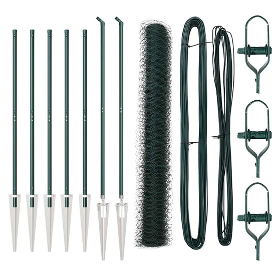 Clôture avec poteaux vert 1 x 10 m acier recouvert de pvc