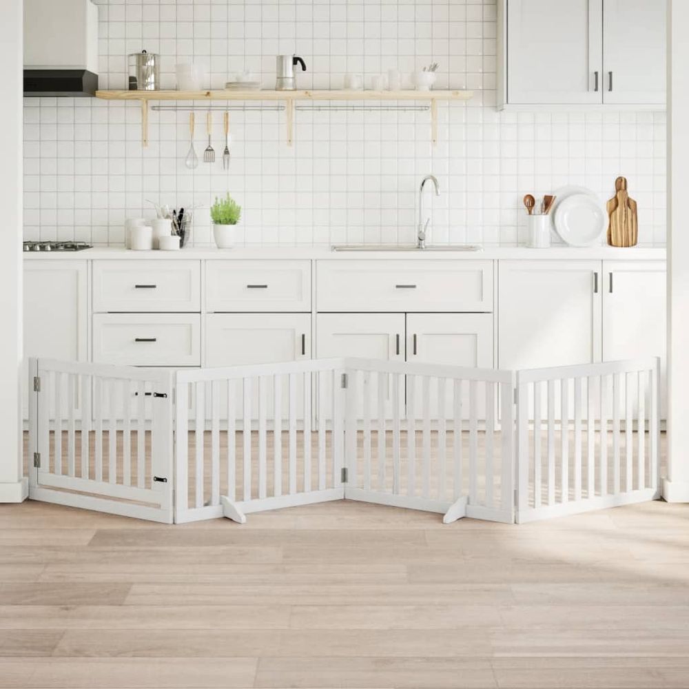Parc pour chien bois avec porte modulable 320cm blanc