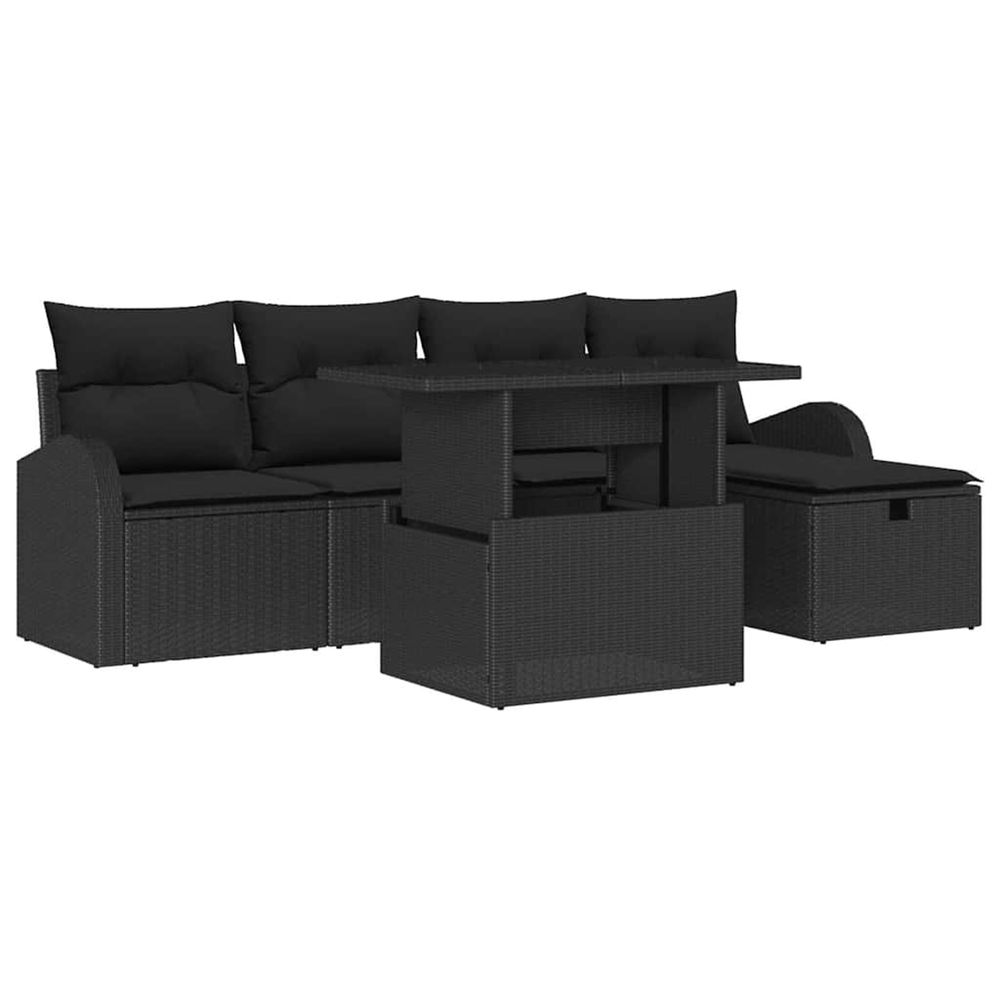 Ensemble de canapé de jardin 6 pc noir polyrotin