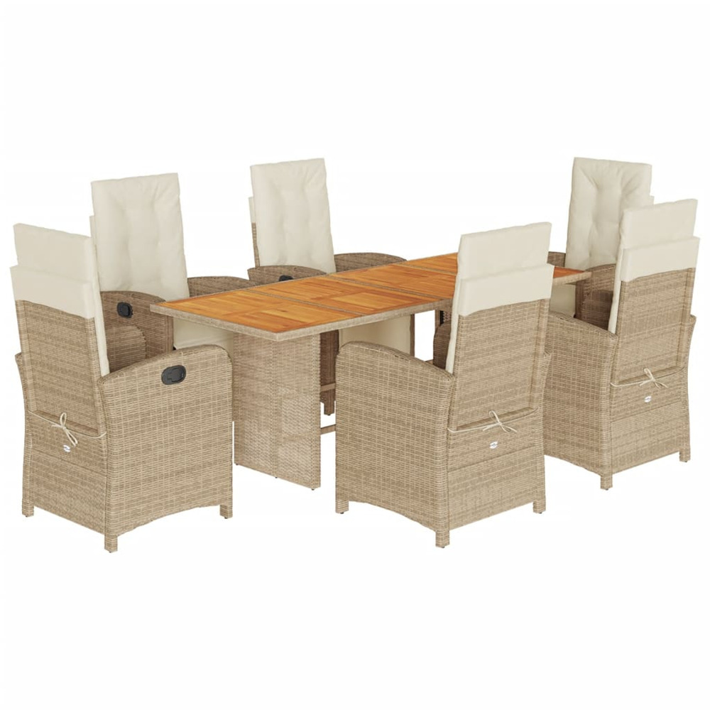 Ensemble à manger de jardin et coussins 7 pcs beige poly rotin