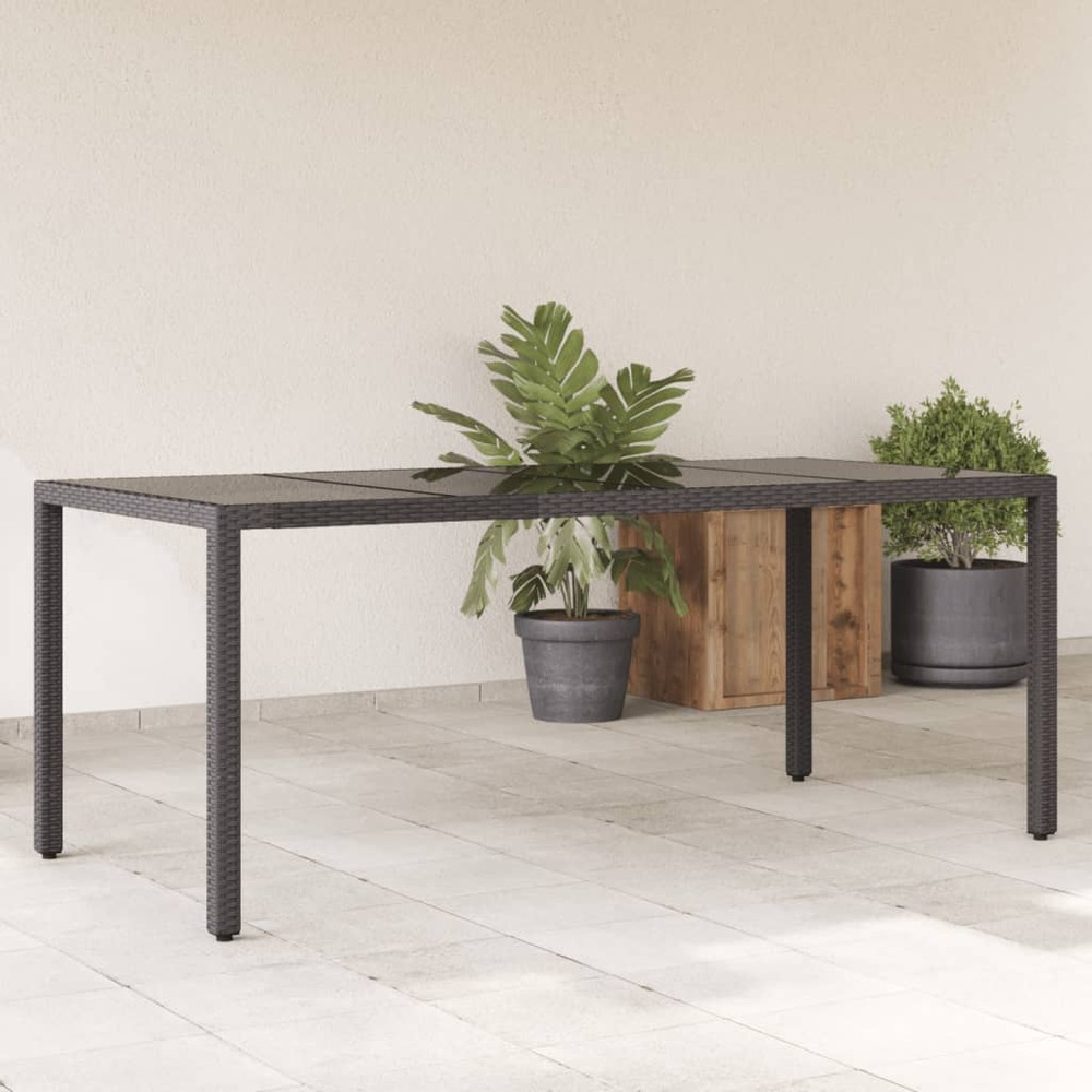 Table de jardin dessus en verre noir 190x90x75cm résine tressée