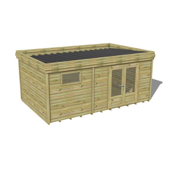 Abri de jardin bois pin traité autoclave 27mm - 5,495x3,44m / 19m2 - bac acier - plancher bois