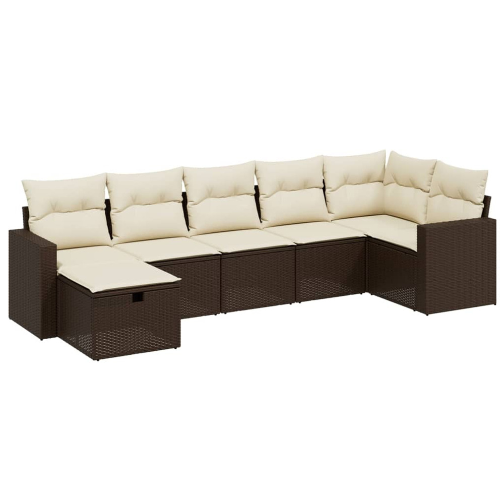 Salon de jardin avec coussins 7 pcs marron résine tressée