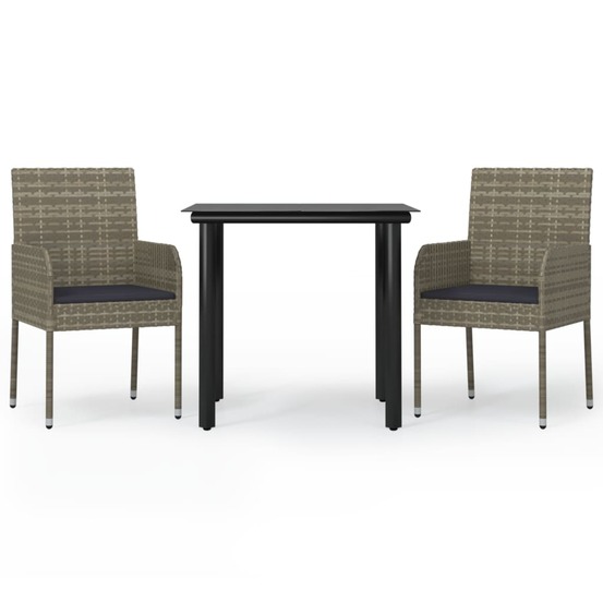 Ensemble à manger jardin 3pcs avec coussins noir et gris