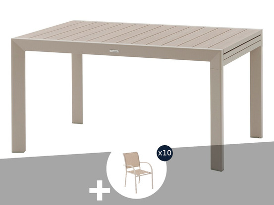Table de jardin rectangulaire extensible coulissante evasion 8/10 places lin et